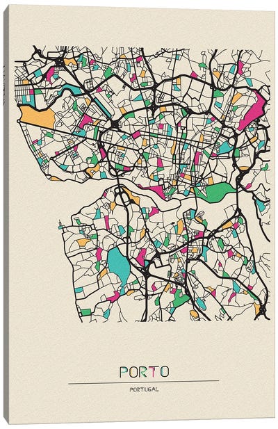 Porto, Portugal Map Canvas Art Print - City Maps