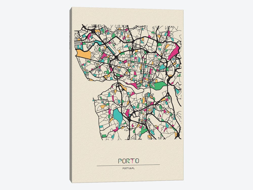 Porto, Portugal Map by Ayse Deniz Akerman 1-piece Canvas Print