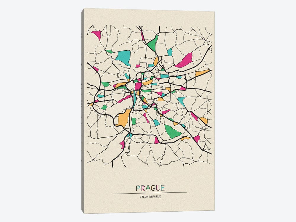 Prague, Czechia Map by Ayse Deniz Akerman 1-piece Canvas Art
