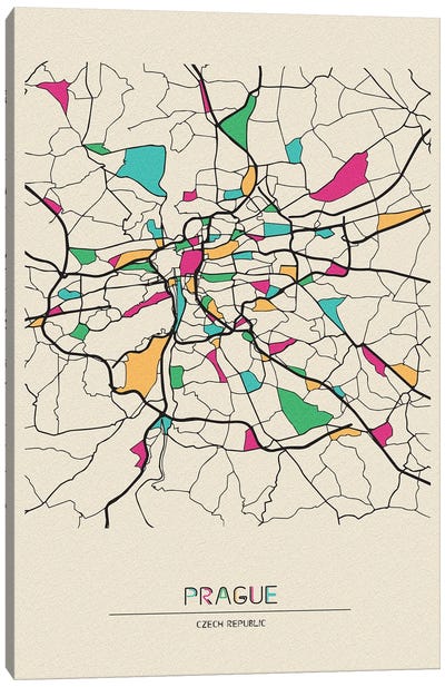 Prague, Czechia Map Canvas Art Print - City Maps