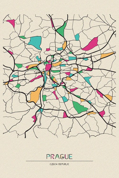 Prague, Czechia Map by Ayse Deniz Akerman wall art