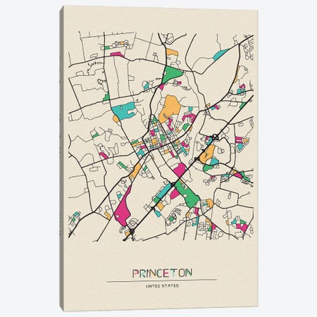 Princeton, New Jersey Map Canvas Print #ADA615} by Ayse Deniz Akerman Art Print