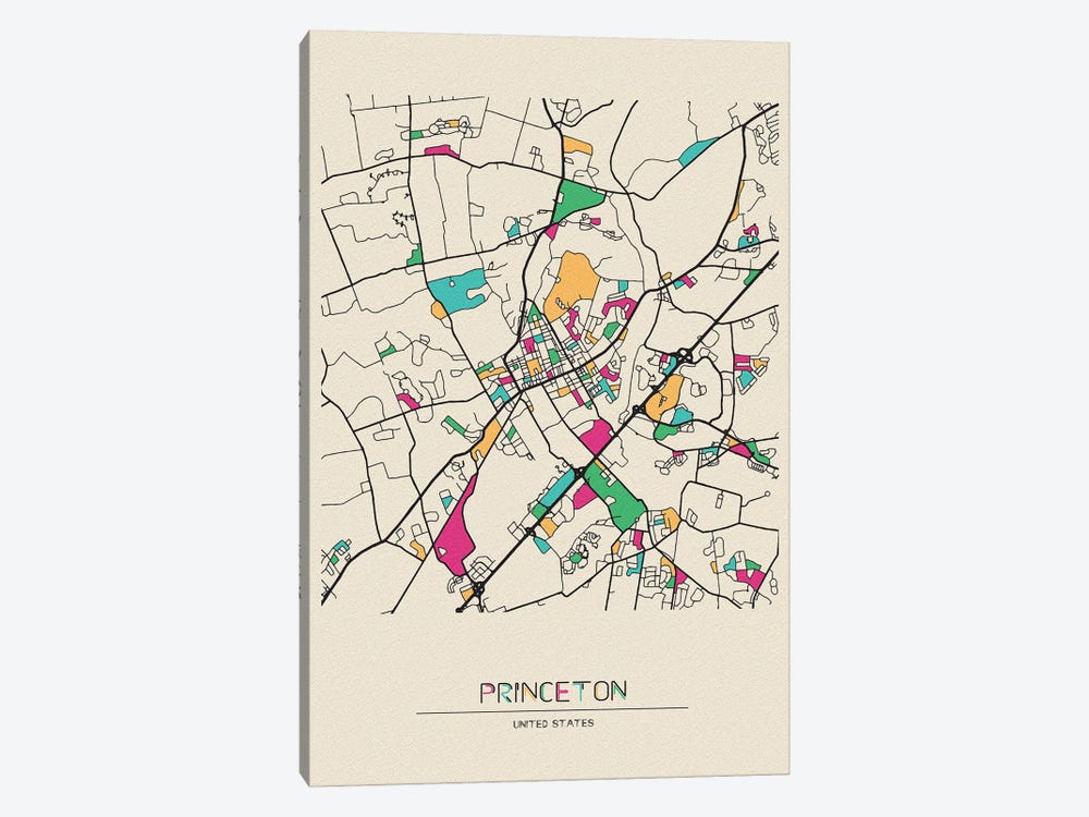 Princeton, New Jersey Map by Ayse Deniz Akerman 1-piece Art Print