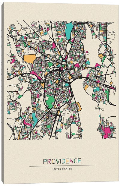 Providence, Rhode Island Map Canvas Art Print - City Maps