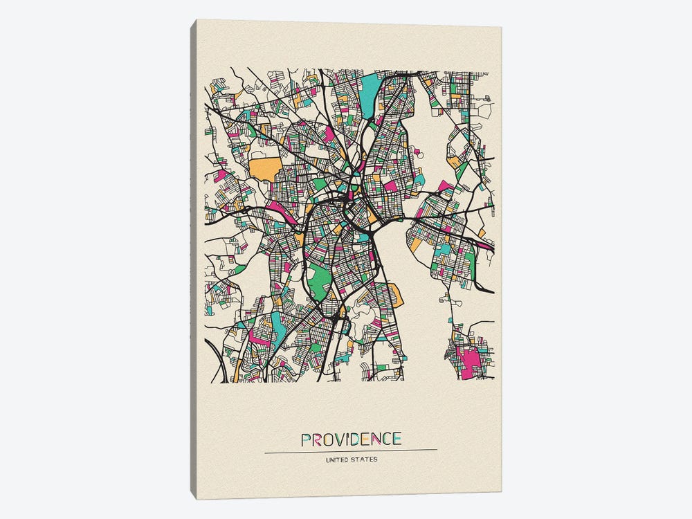 Providence, Rhode Island Map by Ayse Deniz Akerman 1-piece Canvas Art