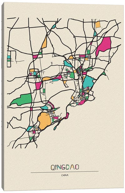 Qingdao, China Map Canvas Art Print - City Maps