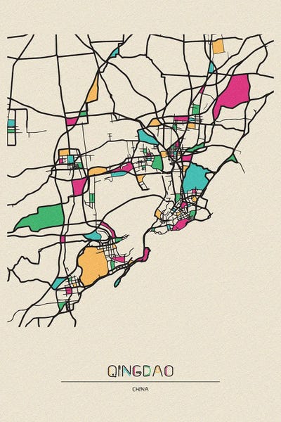 China: Qingdao, China Map by Ayse Deniz Akerman