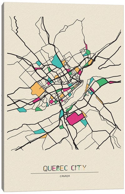 Quebec City, Canada Map Canvas Art Print - City Maps