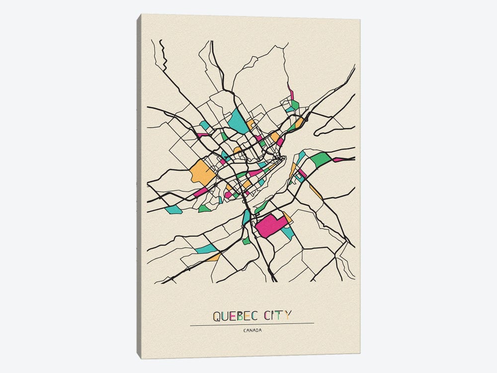 Quebec City, Canada Map by Ayse Deniz Akerman 1-piece Canvas Artwork