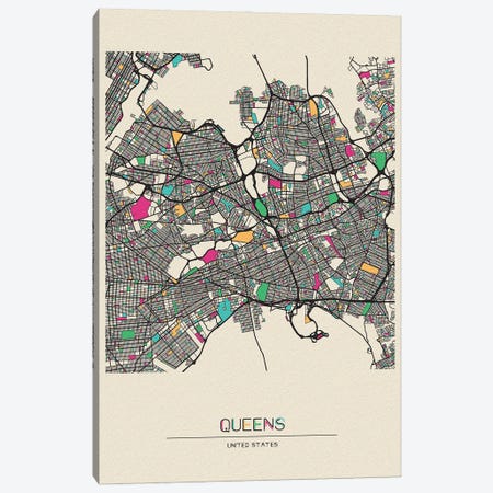 Queens, New York Map Canvas Print #ADA619} by Ayse Deniz Akerman Canvas Artwork
