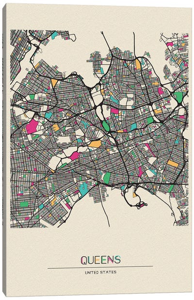 Queens, New York Map Canvas Art Print - New York City Map