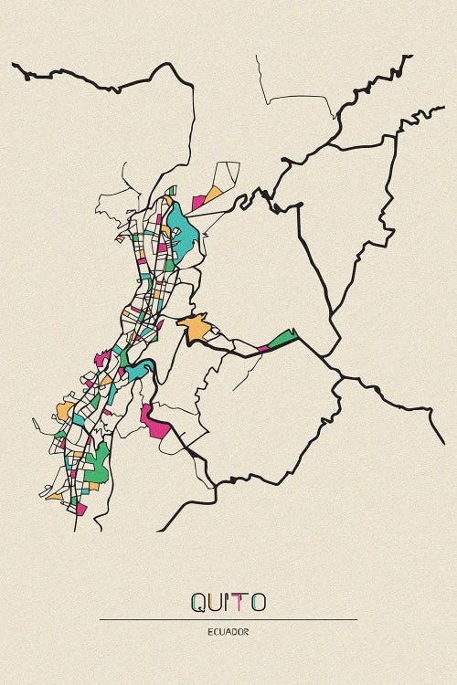 Quito, Ecuador Map by Ayse Deniz Akerman wall art