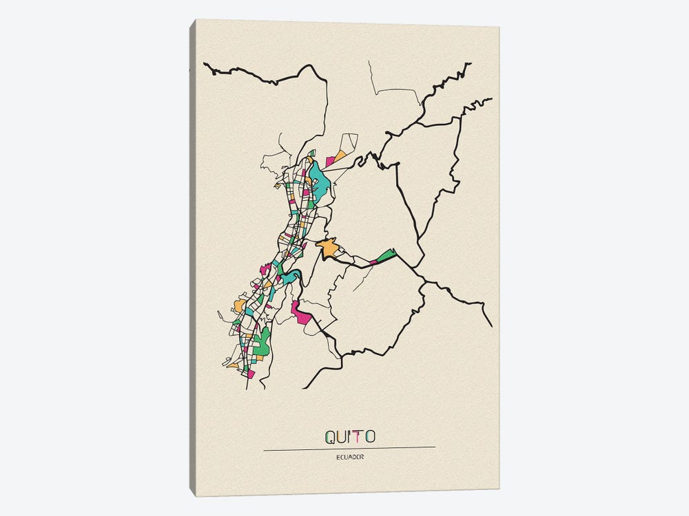 Quito, Ecuador Map by Ayse Deniz Akerman 1-piece Canvas Art Print