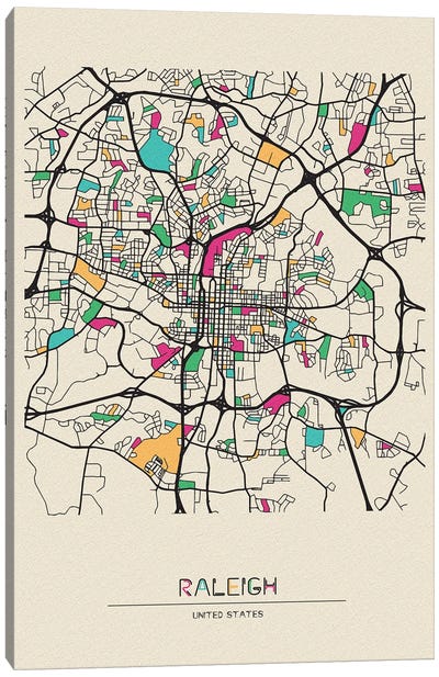 Raleigh, North Carolina Map Canvas Art Print - City Maps