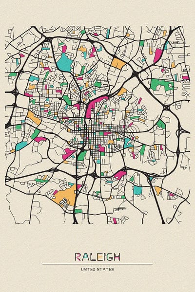 Raleigh: Raleigh, North Carolina Map by Ayse Deniz Akerman