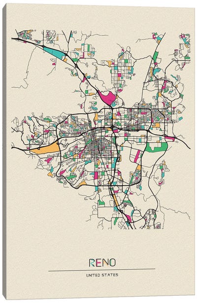 Reno, Nevada Map Canvas Art Print - City Maps