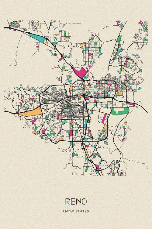 Reno, Nevada Map by Ayse Deniz Akerman wall art