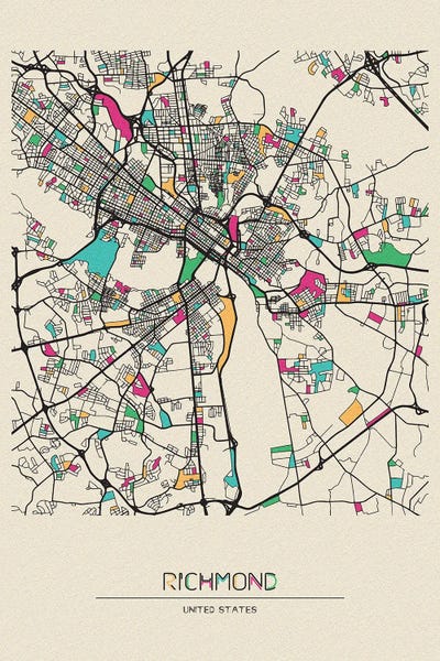 Richmond, Virginia Map by Ayse Deniz Akerman canvas print