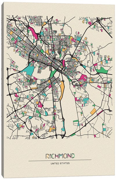 Richmond, Virginia Map Canvas Art Print - City Maps