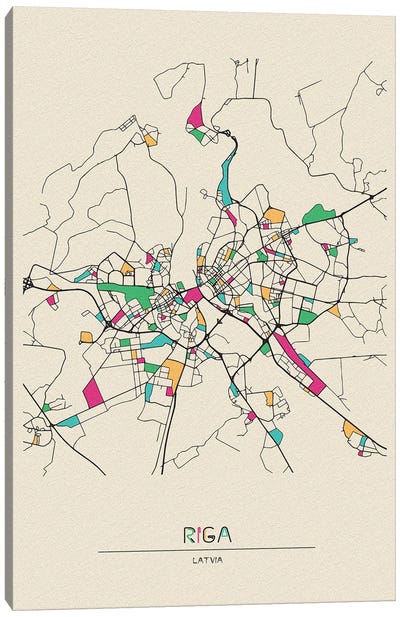 Riga, Latvia Map Canvas Art Print - City Maps