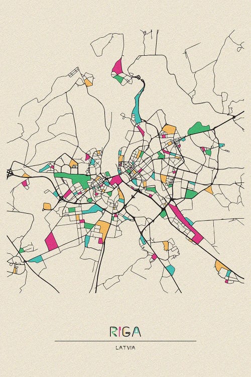 Riga, Latvia Map by Ayse Deniz Akerman wall art