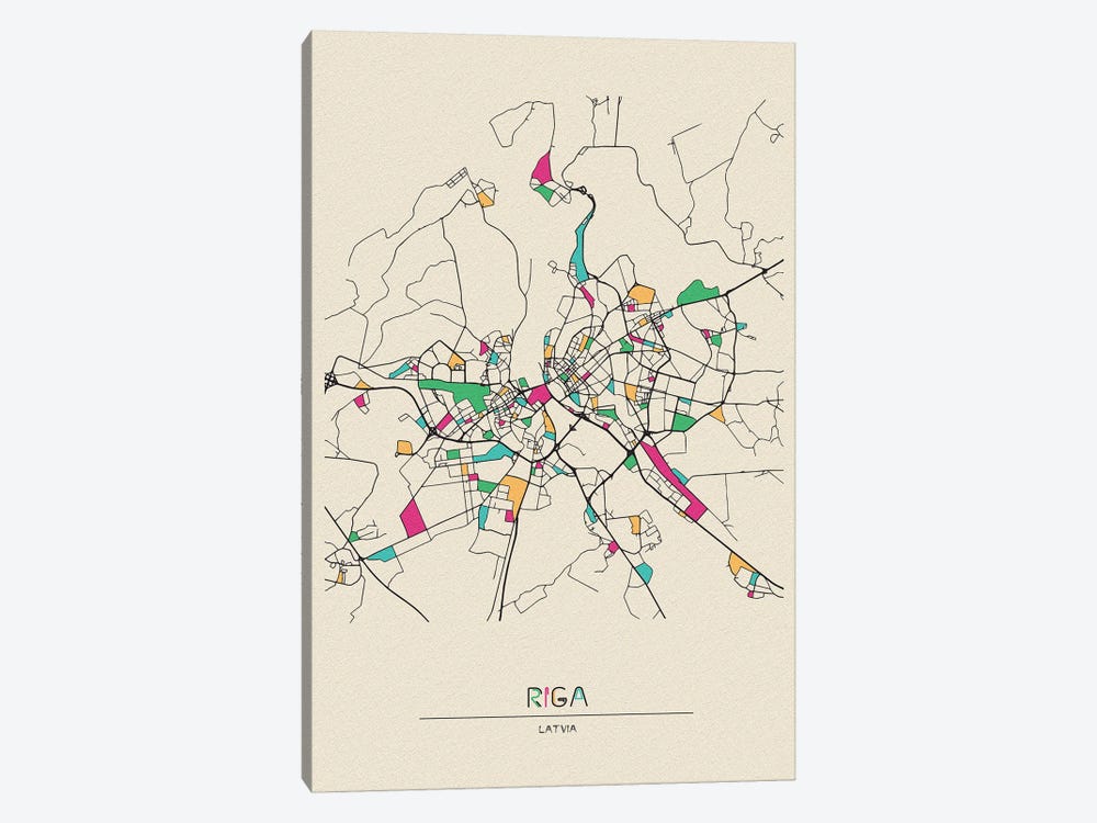 Riga, Latvia Map by Ayse Deniz Akerman 1-piece Canvas Wall Art