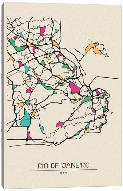 Rio, Brazil Map Canvas Art Print - City Maps