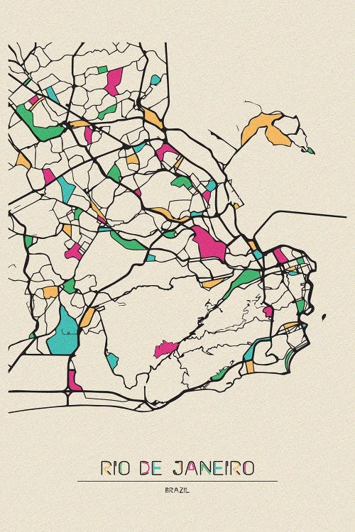 Rio, Brazil Map by Ayse Deniz Akerman wall art