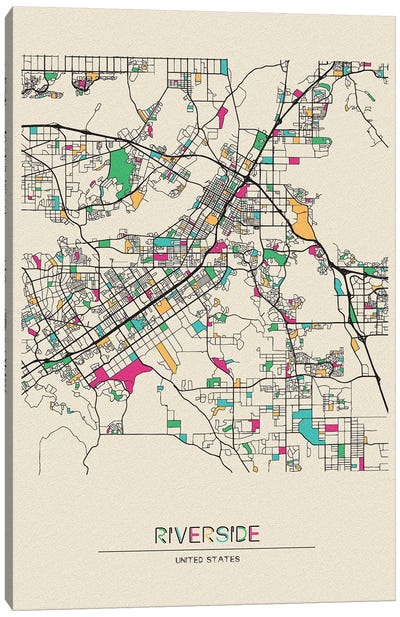 Riverside, California Map Canvas Art Print - City Maps