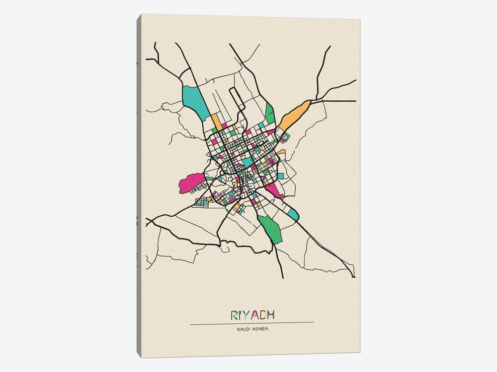 Riyadh, Saudi Arabia Map by Ayse Deniz Akerman 1-piece Art Print