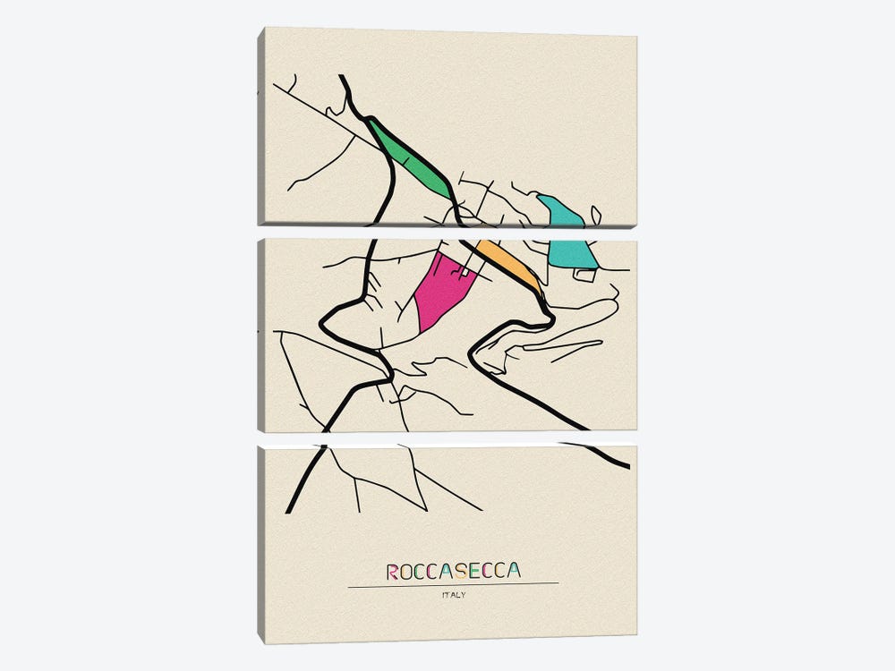 Roccasecca, Italy Map by Ayse Deniz Akerman 3-piece Canvas Wall Art