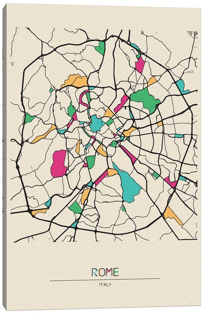 Rome, Italy Map Canvas Art Print - City Maps