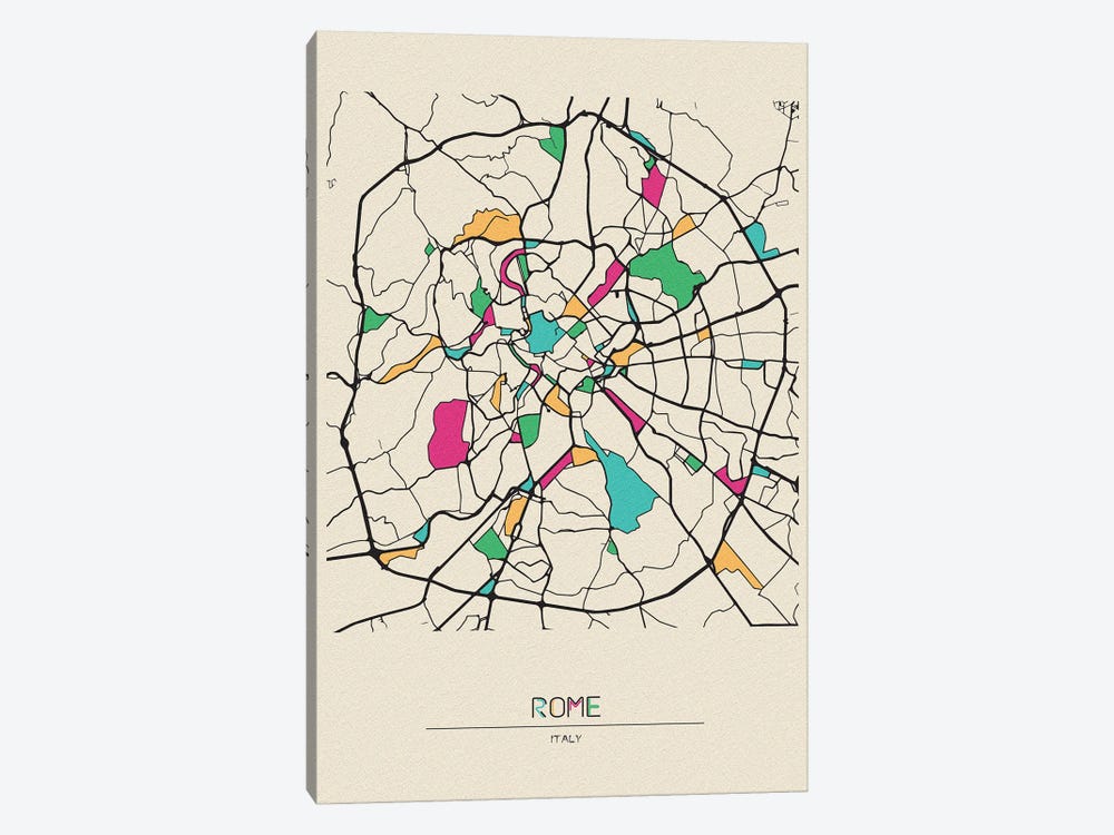 Rome, Italy Map by Ayse Deniz Akerman 1-piece Canvas Art