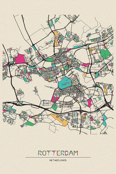 Rotterdam, Netherlands Map by Ayse Deniz Akerman art print