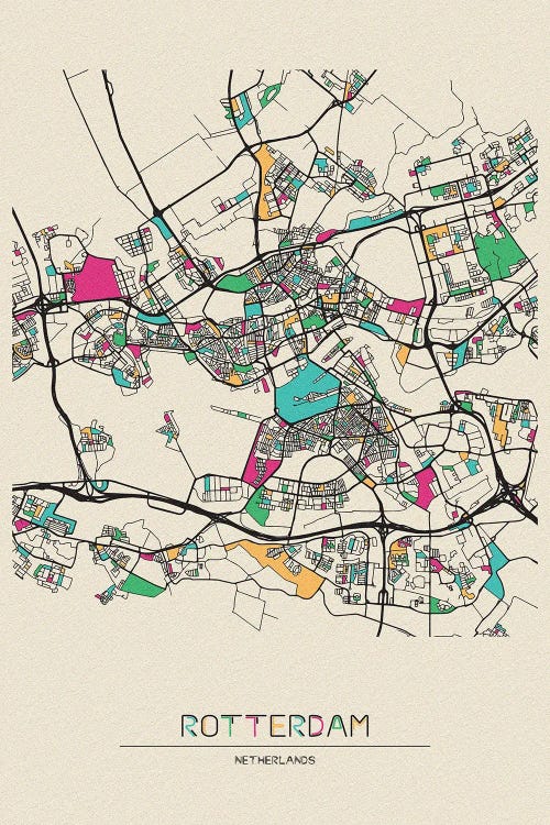 Rotterdam, Netherlands Map by Ayse Deniz Akerman wall art