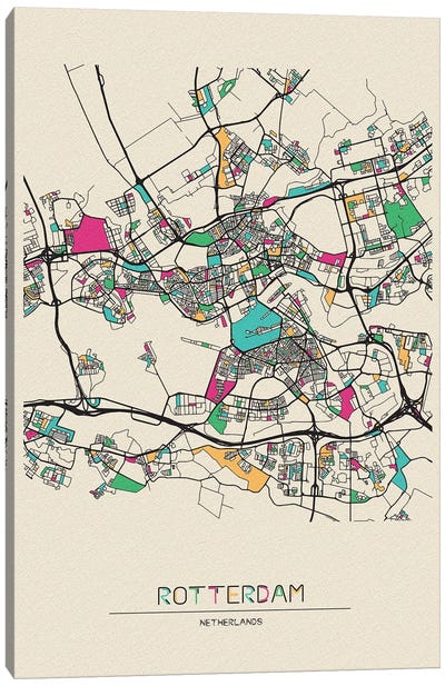 Rotterdam, Netherlands Map Canvas Art Print - City Maps