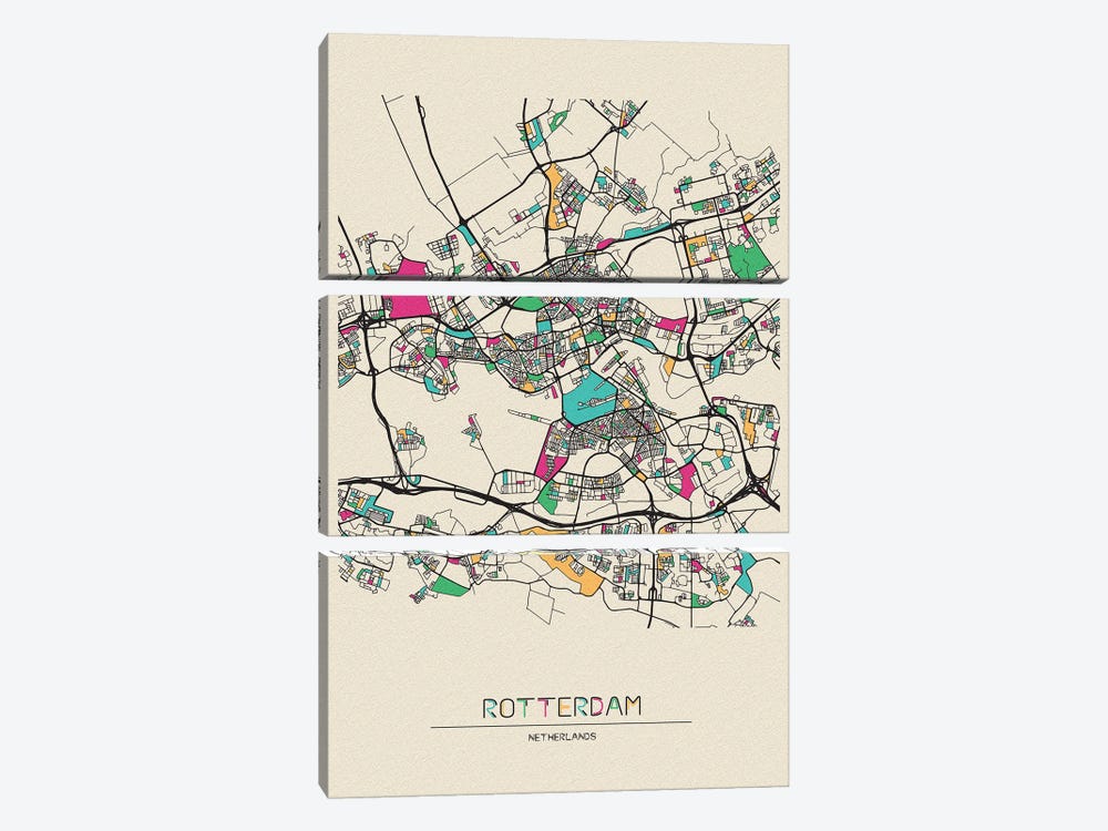 Rotterdam, Netherlands Map by Ayse Deniz Akerman 3-piece Art Print
