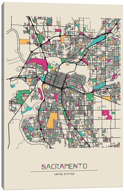 Sacramento, California Map Canvas Art Print - City Maps
