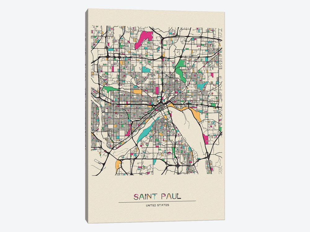 Saint Paul, Minnesota Map by Ayse Deniz Akerman 1-piece Art Print