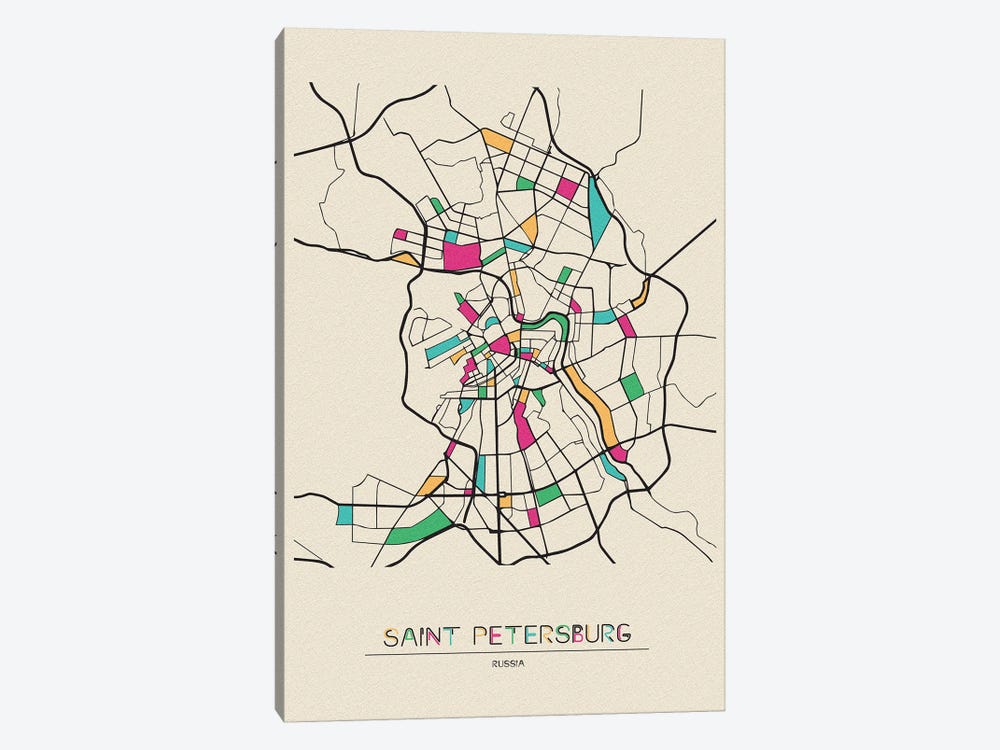 Saint Petersburg, Russia Map by Ayse Deniz Akerman 1-piece Canvas Artwork