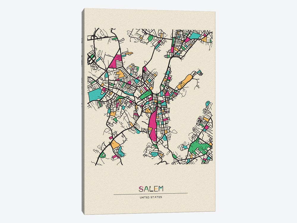 Salem, Massachusetts Map by Ayse Deniz Akerman 1-piece Canvas Print