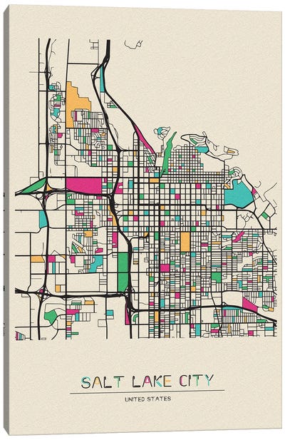 Salt Lake City, Utah Map Canvas Art Print - Ayse Deniz Akerman
