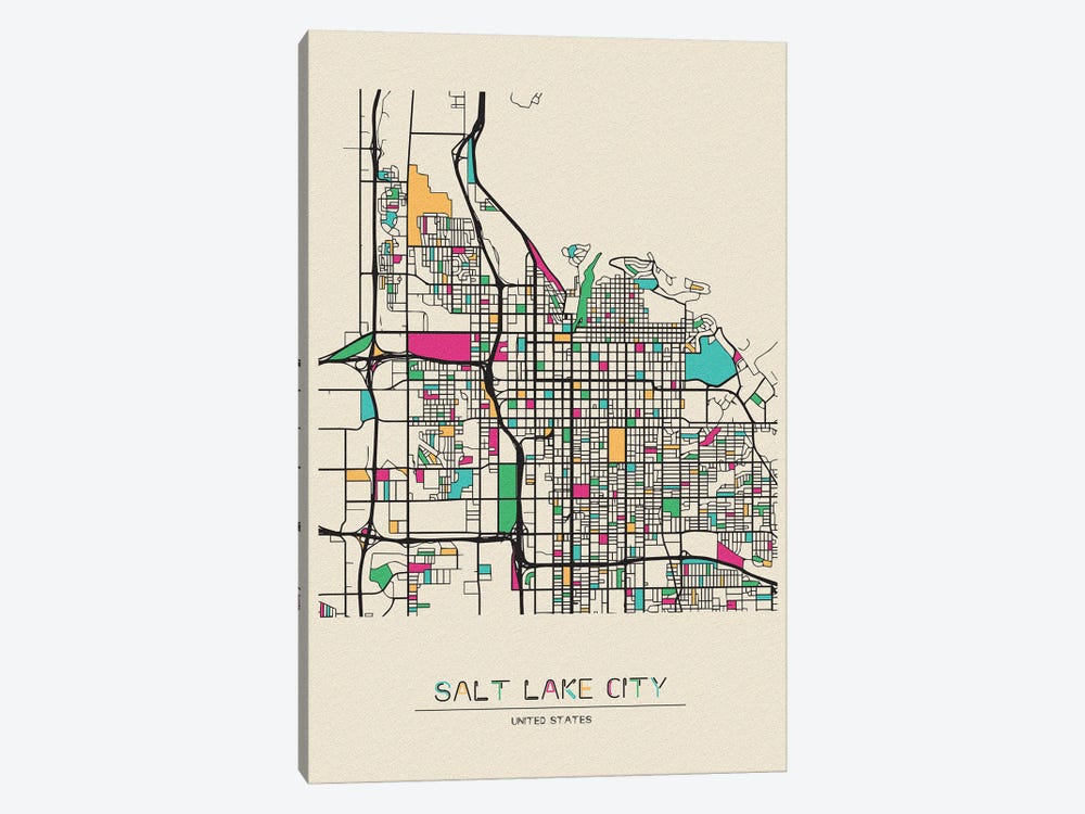 Salt Lake City, Utah Map by Ayse Deniz Akerman 1-piece Canvas Art