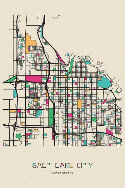 Large Map Art - Canvas Prints: Salt Lake City, Utah Map by Ayse Deniz Akerman