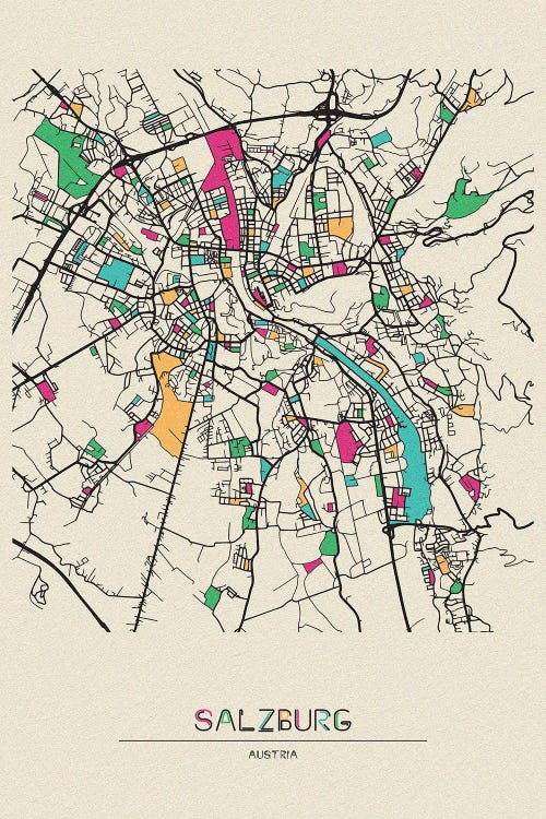Salzburg, Austria Map by Ayse Deniz Akerman wall art