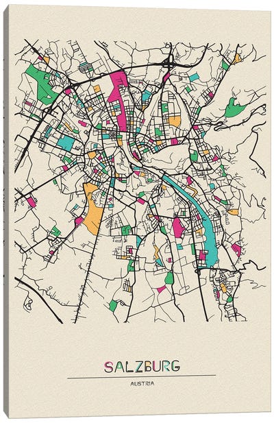 Salzburg, Austria Map Canvas Art Print - City Maps
