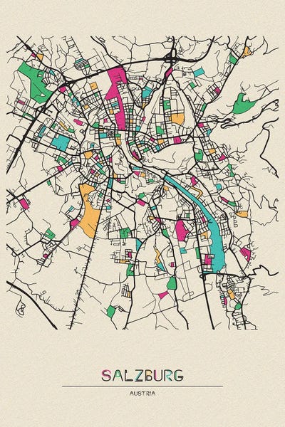 Austria: Salzburg, Austria Map by Ayse Deniz Akerman