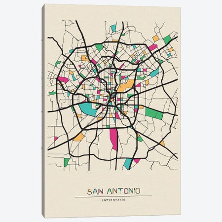 San Antonio, Texas Map Canvas Print #ADA638} by Ayse Deniz Akerman Canvas Art
