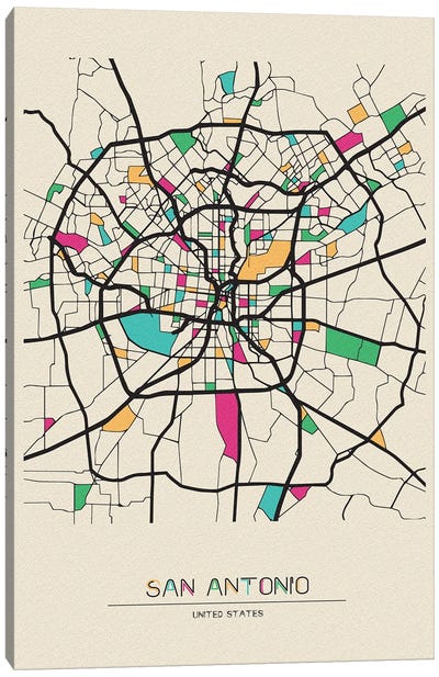 San Antonio, Texas Map Canvas Art Print - City Maps