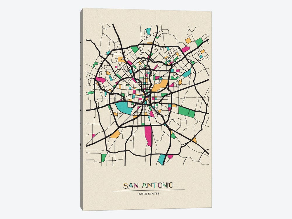 San Antonio, Texas Map by Ayse Deniz Akerman 1-piece Canvas Art